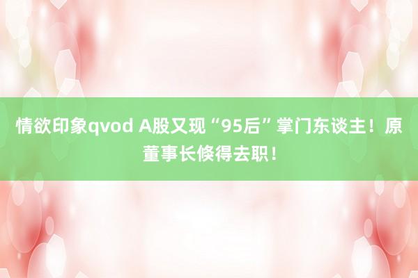 情欲印象qvod A股又现“95后”掌门东谈主！原董事长倏得去职！