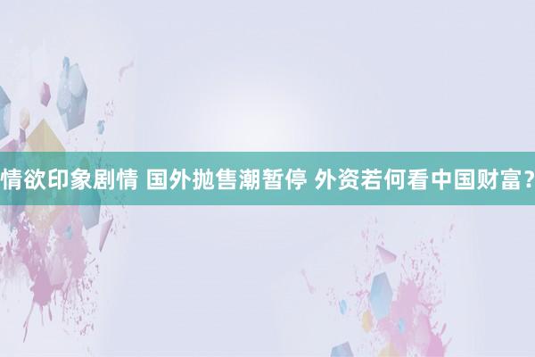 情欲印象剧情 国外抛售潮暂停 外资若何看中国财富？