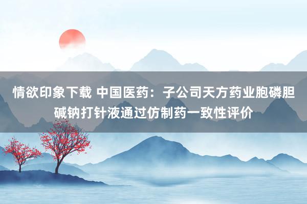 情欲印象下载 中国医药：子公司天方药业胞磷胆碱钠打针液通过仿制药一致性评价