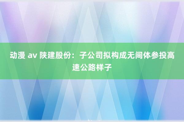 动漫 av 陕建股份：子公司拟构成无间体参投高速公路样子